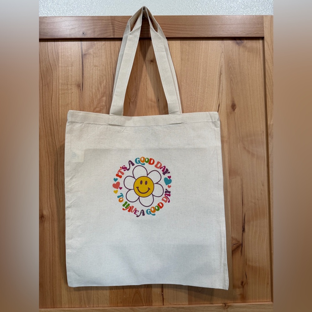 Smiley Canvas Tote Bag - Cream, everyday use